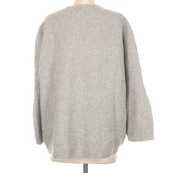 Cuyana Wool Cashmere Grey Ribbed Oversized Bell Sleeve V-Neck Sweater Size XS - Picture 3 of 6